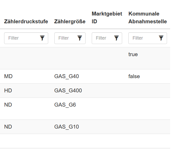 Parameter Abnahmestelle Buendelkalkulation Gas