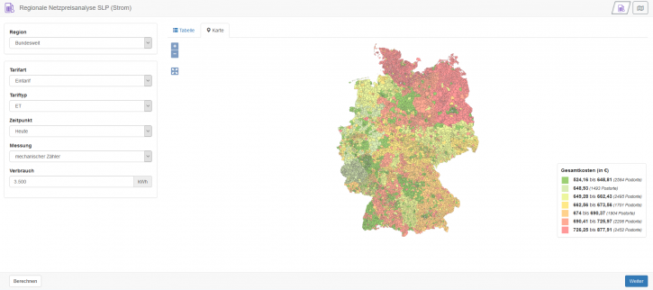 Kartenfunktion Netzpreisanalyse