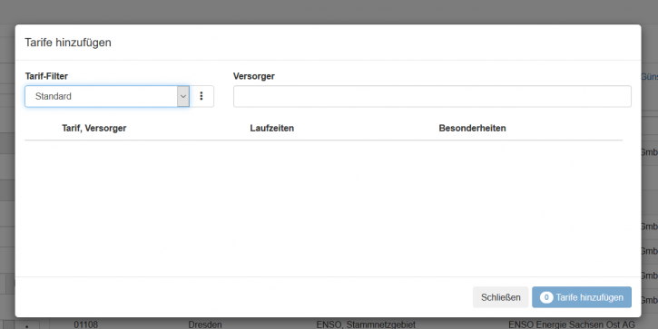 Tarife hinzufügen II