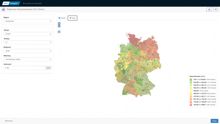 Regionale Netzpreisanalyse Strom Karte